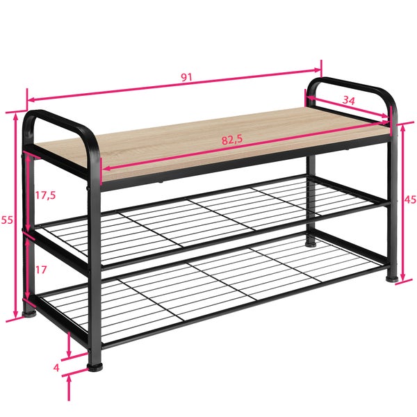 Schuhregal tectake Southampton 91 x 36 x 55 cm Industrial Style Industrial Holz hell, Eiche Sonoma
