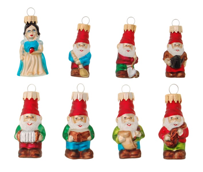Multicolor 7cm Mini Märchenfiguren, Schneewittchen und die 7 Zwerge, Glasornamente, mundgeblasen und handdekoriert, 8 Stck., Weihnachtsbaumkugeln, Christbaumschmuck, Weihnachtsbaumanhänger