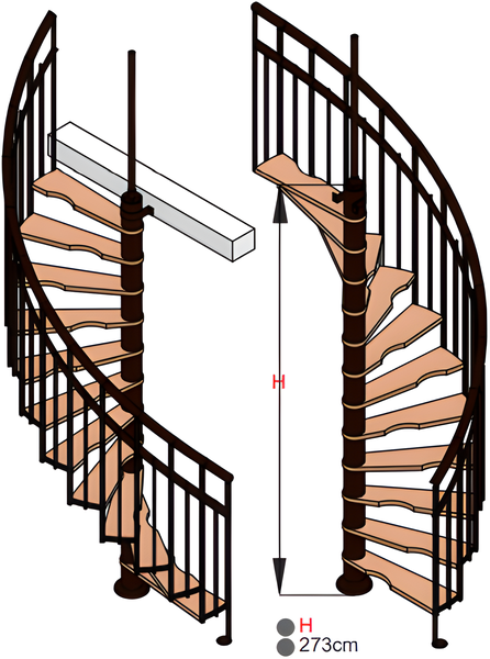 Wendeltreppe mit einer Höhe von 273 cm.