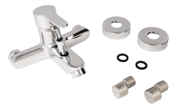 aquaSu® Badewannenarmatur Jetmix Style, mit Typ 1/2 '' Brauseabgang unten und Umstell-Funktion, Einhebelmischer Messing, Aufputz-Armatur Badewanne in Chrom, 787826