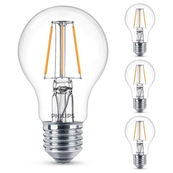 Philips LED Lampe ersetzt 40W, E27 Standardform A60, klar, warmweiß, 470 Lumen, nicht dimmbar, 4er Pack