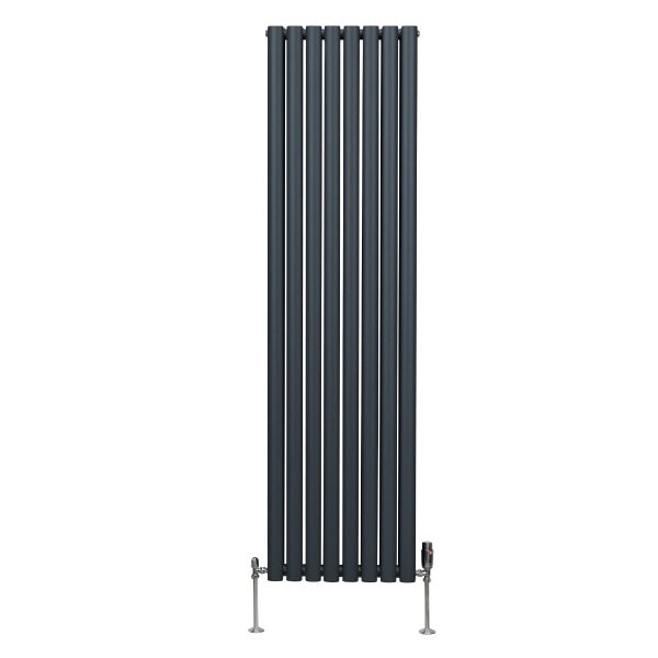 Oval Röhrenheizkörper & Chrom Thermostatventile – 1800mm x 480mm - Anthrazitgrau