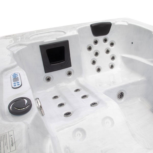 Home Deluxe - Outdoor Whirlpool - WHITE MARBLE PURE - Maße: 210 x 160 x 85 cm - Inkl. Heizung, 27 Massagedüsen und 9 Lichtquellen I Außen Whirlpool Spa für 3 Personen