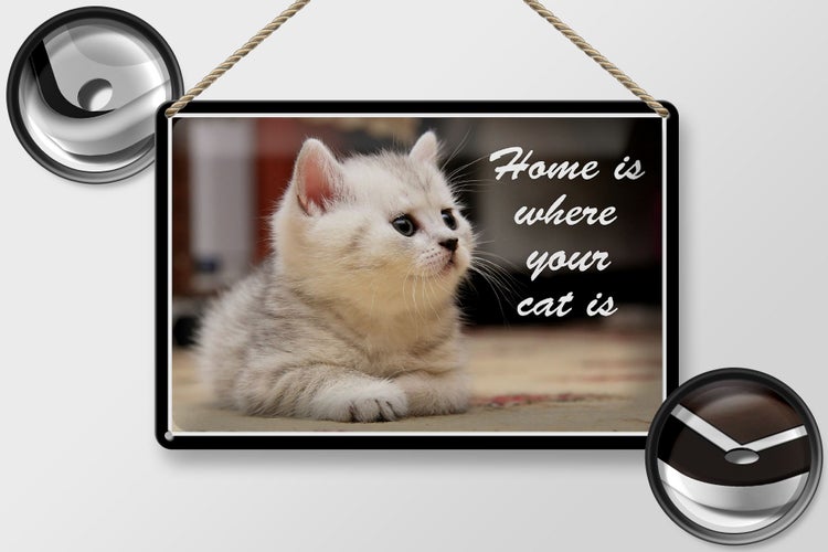 Blechschild Spruch 30x20cm Katze Home is where your cat