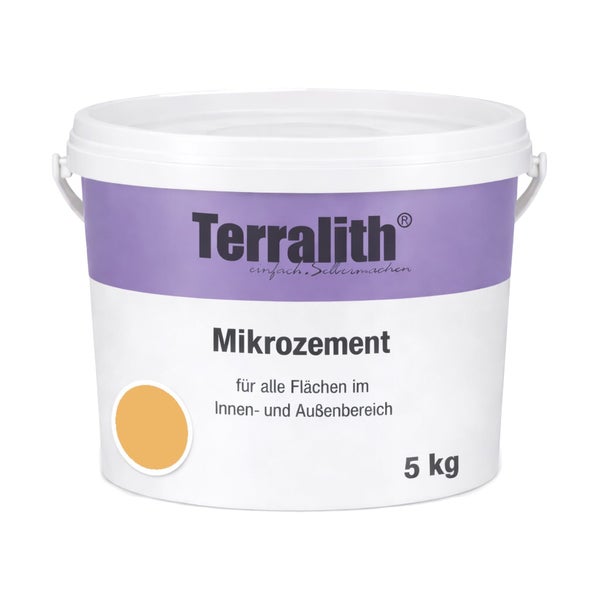 Terralith Mikrozement im 5 Kilogramm Eimer für Oberflächen im Innen- und Außenbereich.
