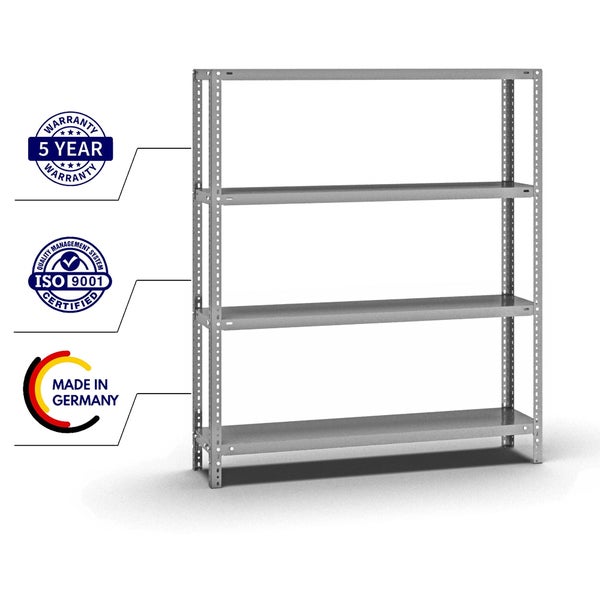 PROREGAL Fachbodenregal Schraubsystem Medium-Duty Grundregal HxBxT 150 x 130 x 30 cm 4 Ebenen Fachlast 200 kg Beidseitig Nutzbar Verzinkt