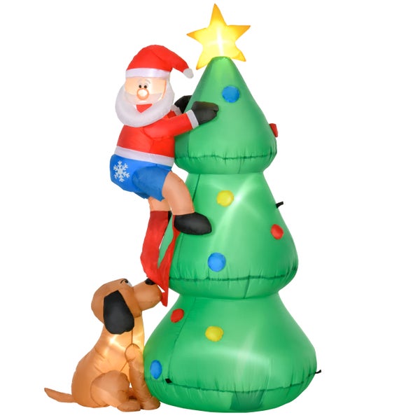 HOMCOM Aufblasbarer Weihnachtsbaum mit Weihnachtsmann und dem Hund, 123 x 85 x 180 cm, Polyester, Grün