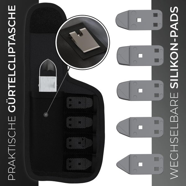 KLRStec Professional Fugenglätter Werkzeug [100% Edelstahl] Robustes 4 in 1 Fugenkratzer & Abzieher Multitool inkl. praktischer Tasche mit Gürtelclip - Profi Werkzeug-Set zum erneuern von Silikonfugen