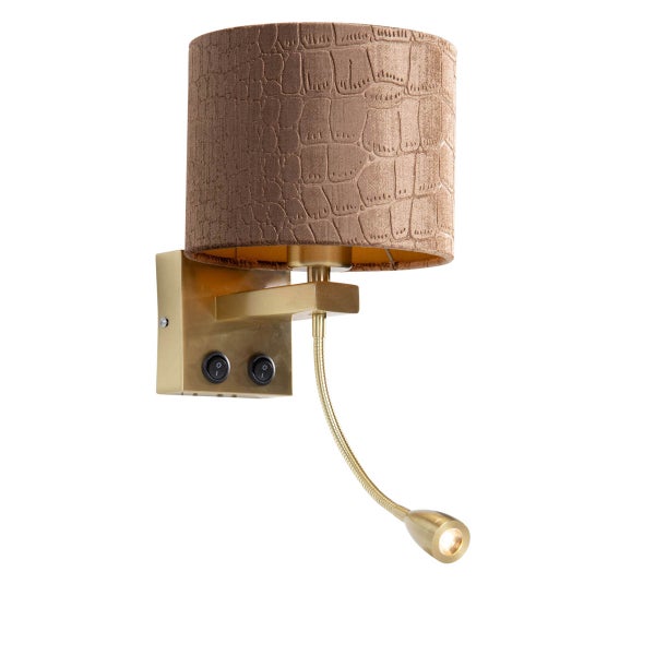 Wandleuchte Bronze mit Samt-Schirm Krokodil-Design 18cm - Brescia