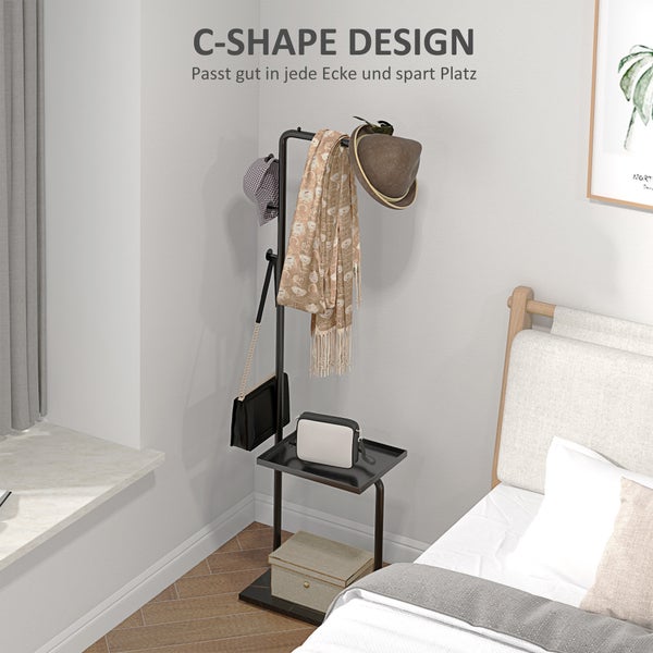 HOMCOM Garderobenständer, Kleiderständer mit Haken Tablett Garderobe für Kleidung, Hüte, für Flur, Eingang, 45 x 28 x 148 cm, Schwarz