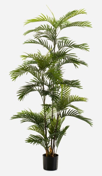 Künstliche Palme mit detailgetreuen grünen Wedeln und Stämmen für die Innendekoration.