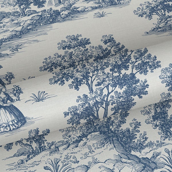 Stoff mit Toile-de-Jouy-Muster mit Bäumen und Figuren
