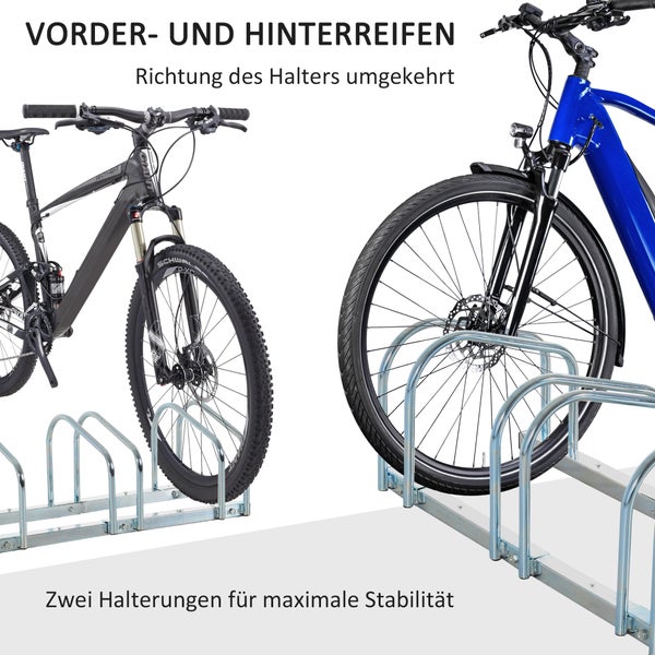 HOMCOM Fahrradständer, Radständer, wetterfest, bis 4 Fahrräder,  100 x 33 x 27 cm, Stahl, Silber