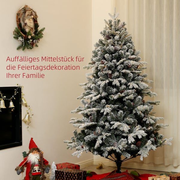 HOMCOM Künstlicher Weihnachtsbaum, 180 cm Christbaum mit 793 Spitzen, Kunstschnee, klappbar Stahlständer, für Weihnachten Deko, Grün