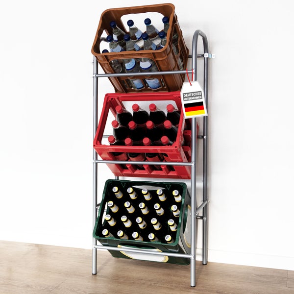 FLOORDIREKT Flaschenkastenständer Rocket - Regal mit Wandbefestigung - Grau - Für 3 Kästen - 49,5 x 32,5 x 115,5 cm