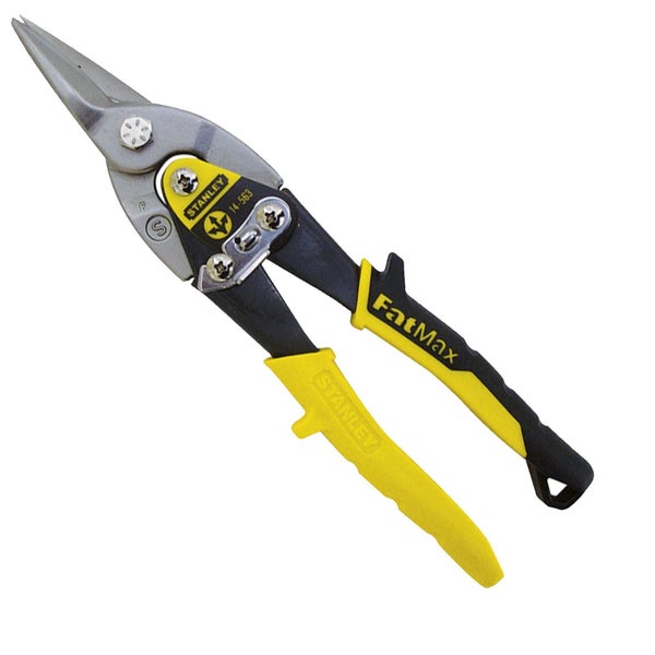 Stanley FatMax Idealschere für gerade Schnitte mit Metallklingen und ergonomischen Griffen in Gelb und Schwarz.