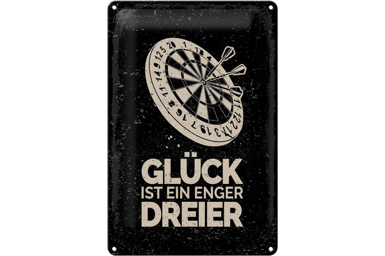 Blechschild Spruch Dart Glück ist ein enger Dreier 20x30cm