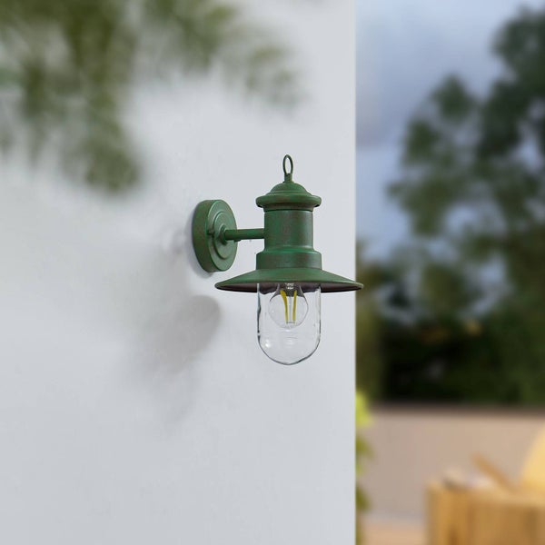 Lindby Wandleuchte außen (Laterne) Eloretta (spritzwassergeschützt (Landhaus, Vintage Rustikal) in Grün aus Metall (1 flammig E27) - Außenwandleuchten Wandlampe Led Außenlampe Outdoor