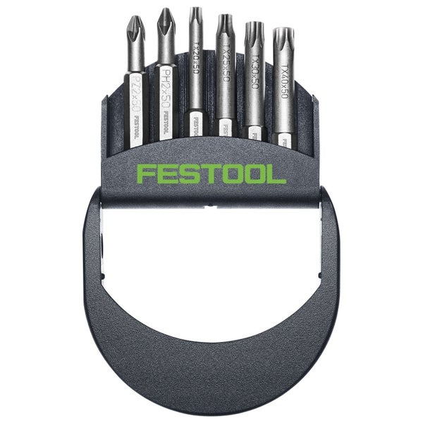 Festool Bit-Sortiment mit PZ2x50, PH2x50, TX20x50, TX25x50, TX30x50, TX40x50 in schwarzer Halterung
