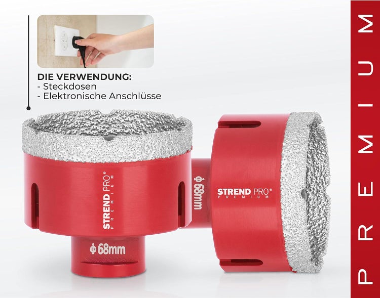 PROREGAL Diamant Bohrkronenaufsatz Premium Crystal 68 mm für Fliesen Glas Feinsteinzeug Keramik Granit Steinfliesen Winkelschleifer Flex M14