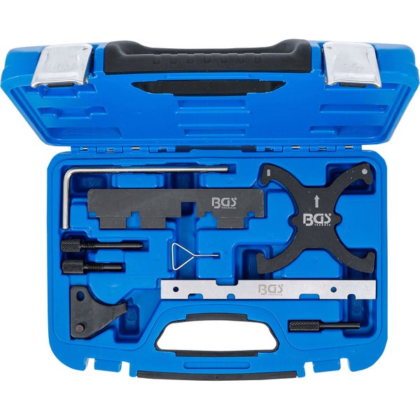 Nockenwellen Arretierwerkzeugsatz in geöffnetem, blauem Koffer