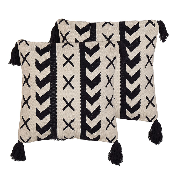 Dekokissen 2er Set DEADNETTLE Baumwolle 45 x 45 cm Beige Geometrisches Muster