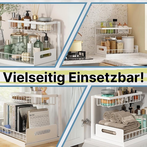 Spülschrank Organizer schmal ausziehbar Küche Metall 2 Etagen unter Waschbecken Regal Küchen Organizer Gewürzregale Organizer für Badezimmer weiß