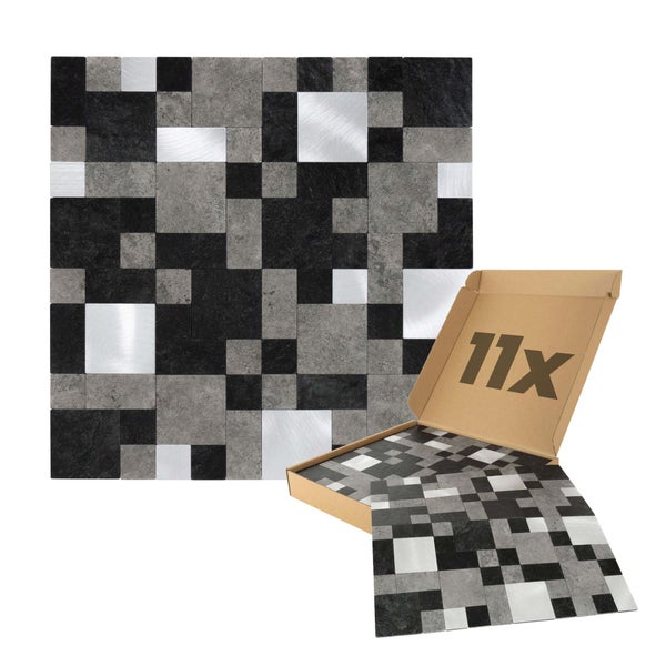 Mosaikfliese im Pixel-Design aus Naturstein und Metall, 11er Pack im Karton