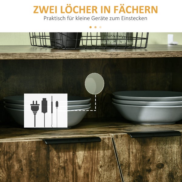 HOMCOM Sideboard Küchenschrank mit 2 Fächern und 2 Schränken Küchenmöbel Aufbewahrungsschrank im Industrie-Design Spanplatte Rustikales Braun+Schwarz 147 x 40 x 83 cm