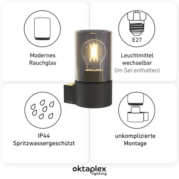 Puno Aluminium Außenlampe E27 warmweiß 806lm LED Wandleuchte außen IP44 anthrazit Wandlampe für Terrasse Balkon Flur Eingänge