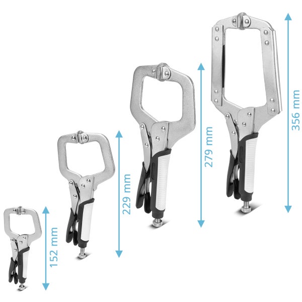 STAHLWERK Gripzangen Set 4-teilig C-Form 6 bis 14 Zoll inklusive Transportkoffer