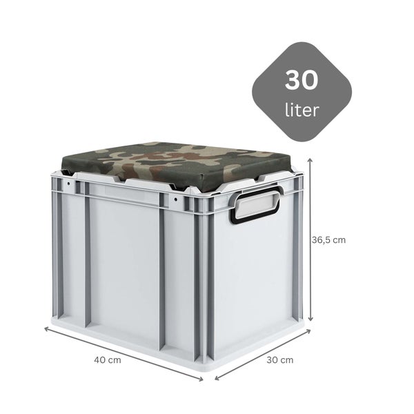 PROREGAL Eurobox NextGen Seat Box Camouflage HxBxT 36,5 x 30 x 40 cm 30 Liter Griffe Geschlossen Eurobehälter Sitzbox Transportbox