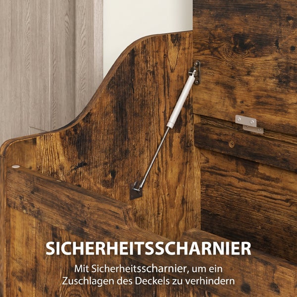 Truhe mit Sicherheitsscharnier zur Verhinderung des plötzlichen Zuklappens des Deckels