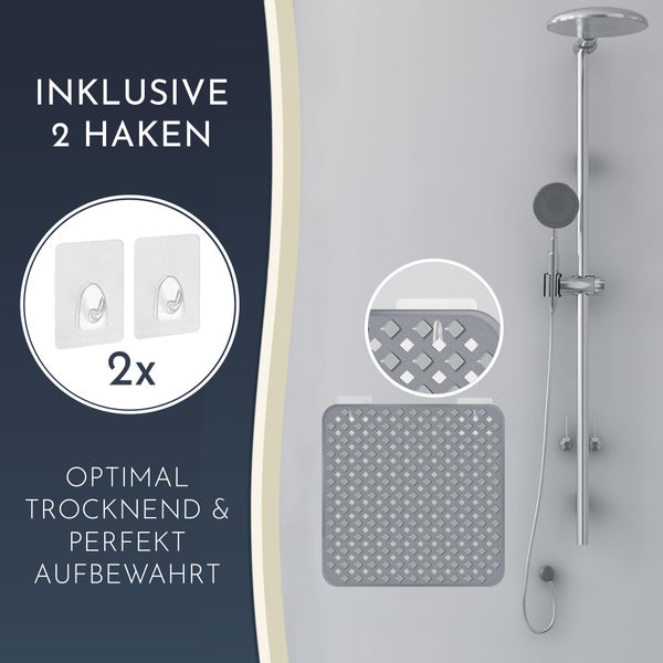 Homerella® Duschmatte rutschfest - 100% BPA frei - Inkl. 2 Haken zum Aufhängen 53x53cm - Antirutschmatte Dusche hautsensitiv & schimmelresistent - Duscheinlage maschinenwaschbar