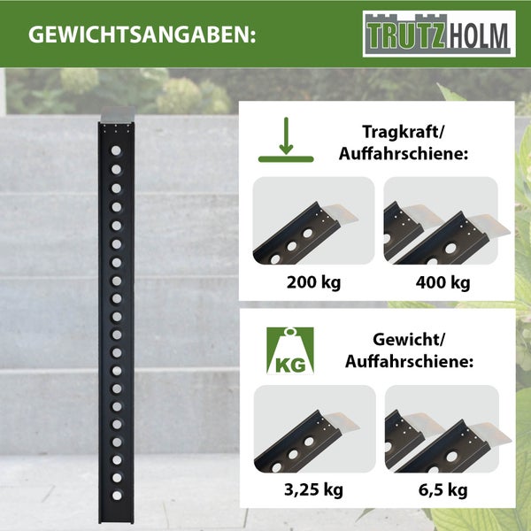 TRUTZHOLM 1 x Auffahrschiene 194 cm Traglast 200 kg Alu schwarz Auffahrrampe Verladerampe Rampe