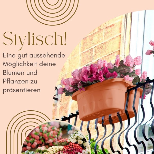 Balkonkasten mit Blumen am Balkongeländer