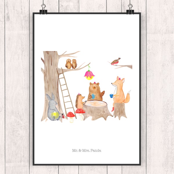 Mr. & Mrs. Panda DIN A3 Poster Waldtiere Picknick - Weiß