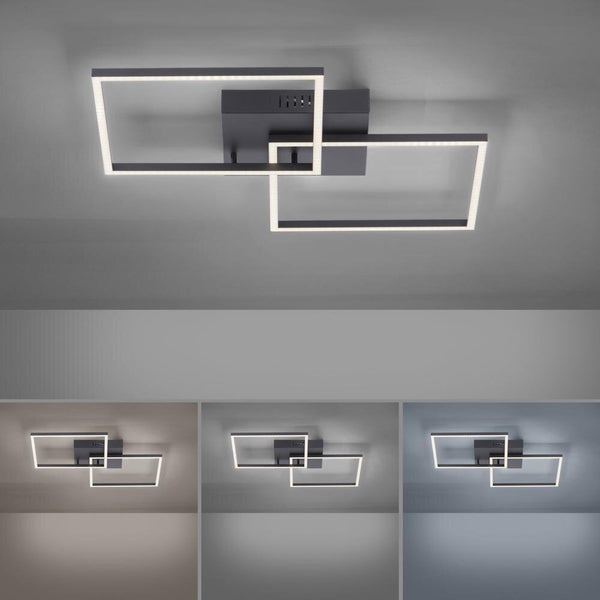 LED Deckenleuchte Iven in Schwarz und Weiß 2x 13,5W 2400lm 530x530mm