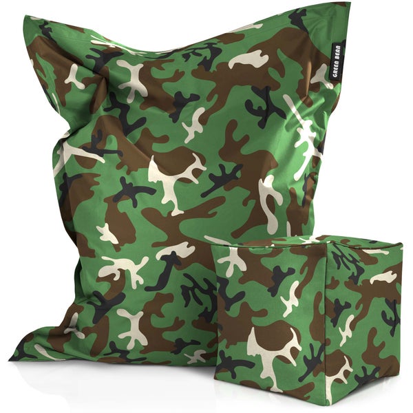 Green Bean© 2er Set XXL Sitzsack inkl. Pouf fertig befüllt mit EPS-Perlen - Riesensitzsack 140x180 Lounge Sitz-Kissen Bean-Bag Chair  - Camouflage