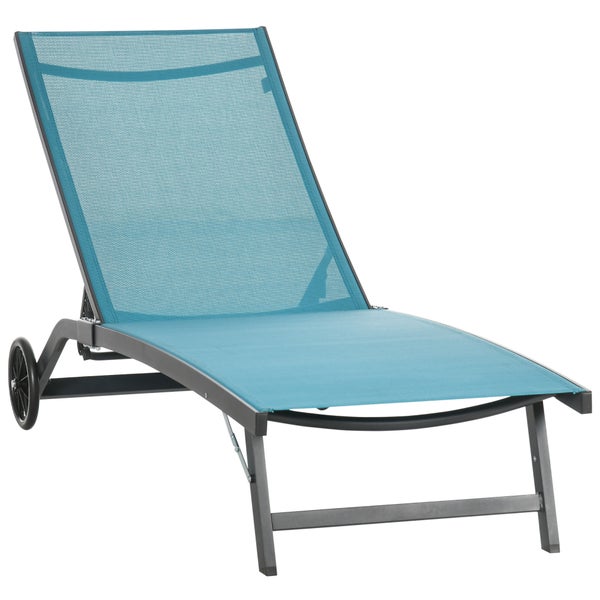 Outsunny Sonnenliege, Liegestuhl mit Rollen, Relaxliege mit verstellbarer Rückenlehne, 195 x 165 x 102 cm, Polyester, Alu, Blau