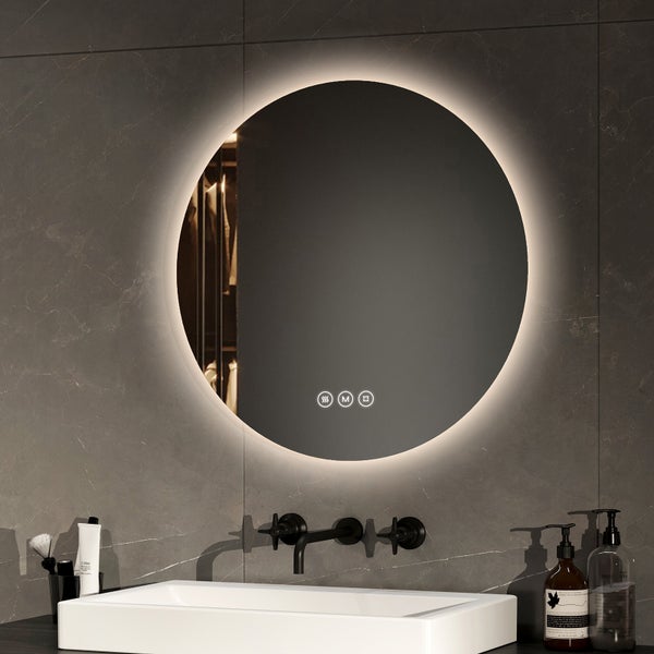 EMKE Badspiegel mit Beleuchtung LED-Spiegel mit Touchschalter ф50cm,  rund, Anti-Beschlag, 3 dimmbare Lichtfarben
