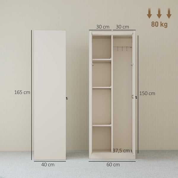 Metallspind mit Abmessungen und Details zur Innenaufteilung sowie einer maximalen Traglast von 80 Kilogramm.