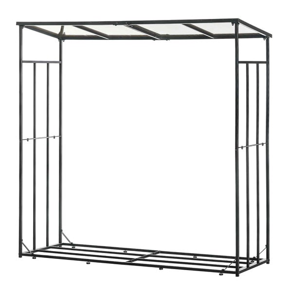 Outsunny Kaminholzregal, mit Dach, für Brennholz, Balkon, Garten, Metall, 185 x 67 x 185 cm, Schwarz