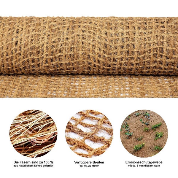 FLOORDIREKT Böschungsmatte Nature - Erosionsschutz für Gartenarbeiten - 400 g/m² - 1 x 10 m