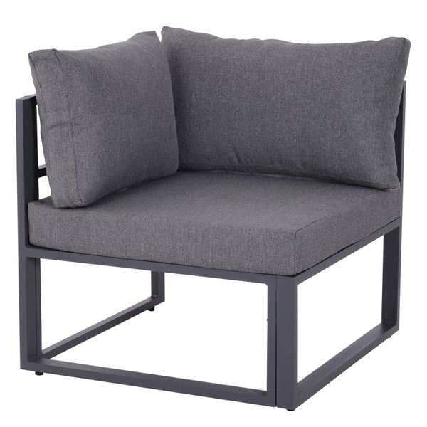 Outsunny 6-tlg. Gartengarnitur Gartenset Gartensofaset Sitzgruppe Gartenmöbel Alu+ Polyester + Hartglas Grau 4 x Sessel 1 x Ecksofa 1 x Beistelltisch Kissen für 4–5 Personen
