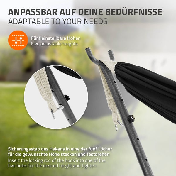 Nahaufnahme einer Hängematte mit fünf einstellbaren Höhen