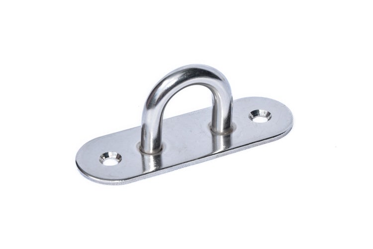 Augplatte aus Edelstahl mit ovaler Grundplatte und zwei Bohrlöchern.