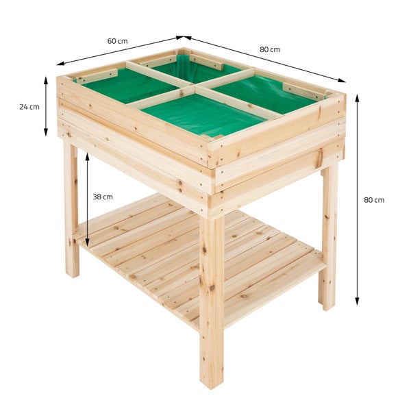 ECD Germany Hochbeet aus Holz mit Ablage und Pflanzfolie 80x60x80 cm Natur Witterungsbeständig 4 Pflanzengefäße Frühbeet Kräuterbeet Gemüsebeet Pflanzkübel Pflanzkasten für Garten Balkon und Terrasse