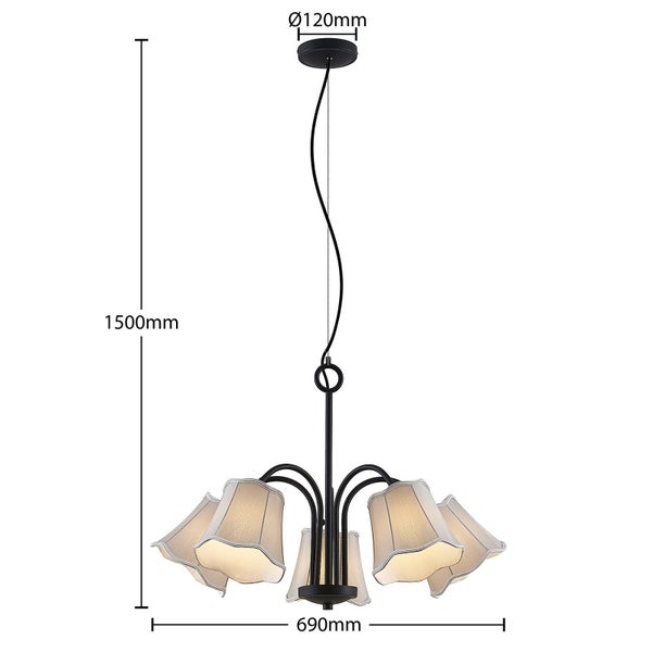 Lucande Pendelleuchte Binta (Retro, Vintage Antik) in Alu aus Textil (5 flammig E14) - Hängeleuchte Esstischlampe Hängelampe Wohnzimmerleuchte
