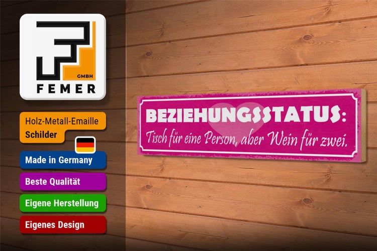 Holzschild Spruch 46x10cm Tisch für eine, aber Wein für zwei